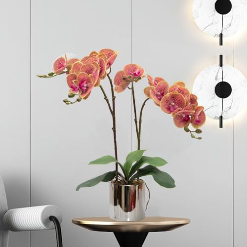 CXGS Artificial Orchid Flower Plant Real Touch Faux Orchids in Ceramic Vase Purple Dapple 19.7'' Fake Phalaenopsis Flower Arrangement Centerpiece Home Indoor Decor - color: Purple Dapple- Silver
