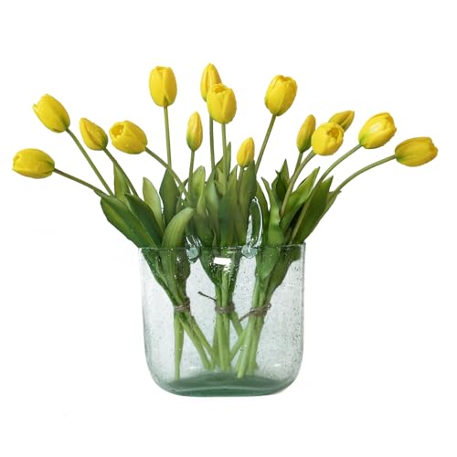 DUYONE 15Pcs Artificial Tulips Flowers, Soft Touch Realistic Latex Tulips Bouquet for Home Office Wedding Party Garden Decor, Fake Flowers for Centerpieces Dining Table Living Room Spring-B Yellow - color: B Style-15pcs Yellow (No Vase)