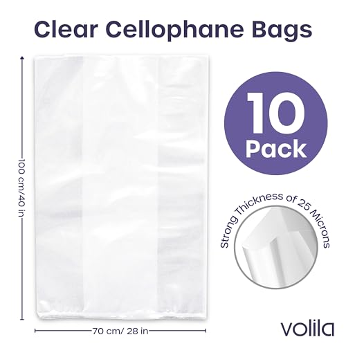 volila Large Cellophane Bags for Gift Baskets - 10 Pack (30 in x 40 in) Clear Gift Wrap for Gift Baskets, Floristry, Party Favors and Food Packaging - color: Cellophane Bag 10 Pack