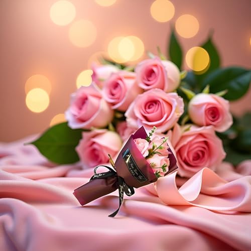 Pink 30 Grams 3Heads Rose Bouquet Flower Petals Valentine Day Gifts Artificial Flowers for Women Mom Wife Best Friend, Birthday Christmas Valentine's Mothers from Daughter Son Husband