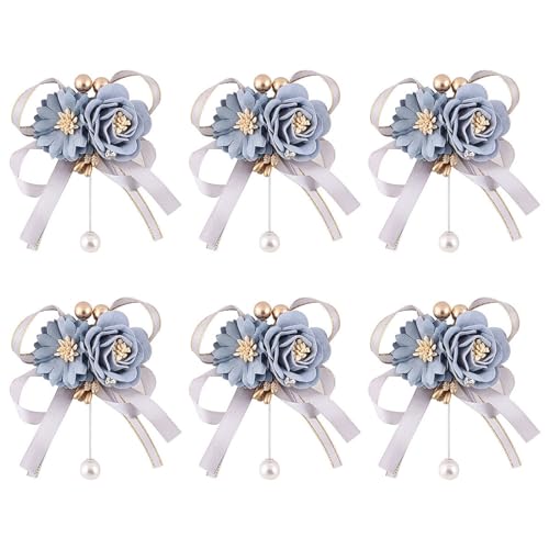 Dusty Blue Boutonnieres Set of 6 for Groom Groomsmen Best Man Suit Decoration Artificial Flower Boutonniere for Men Wedding Graduation Prom Homecoming Party Dusty Blue - color: Dusty Blue Boutonniere ( 6pcs )