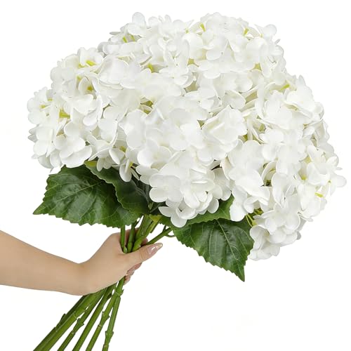 6 PCS White Hydrangea Artificial Flowers Bulk 20.5" Tall Large Bloom Latex Flowers Faux Hydrangea with Stems Fake Silk Bouquet Flowers for Vase Home Tables Wedding DIY Floral Decor（Ivory） - color: White
