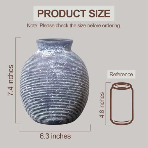 Ceramic Flower Vase for Home Decor, Rustic Farmhouse Vintage Retro Vase for Living Room, Kitchen, Bedroom, Decoration for House, Bookshelf, Dining Table, Office, Gift(7.4 inch) - color: Dark Blue-7.4"