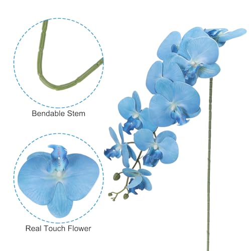 PATIKIL Artificial Orchid Stems 41", 3 Pack 9 Heads Faux Phalaenopsis Flowers Real Touch Fake Orchid Flower Branch for Vase Home Wedding Decoration, Sky Blue - color: Sky Blue
