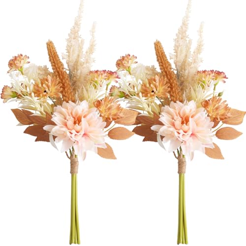 Joeabor Fake Flower Bouquet, Faux Flower Arrangement for Decorating Kitchens, Bedrooms, Bathrooms, Realistic Artificial Flowers Made of Silk & Plastic, Floral Decoration with Dahlia & Small Blossoms - color: Pink & Pink