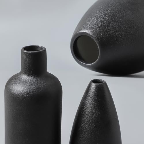 CEMABT Black Ceramic Vase Set - 4 Small Unique Vases for Flowers, Modern Decorative Centerpieces and Home Decor - color: 4set-black