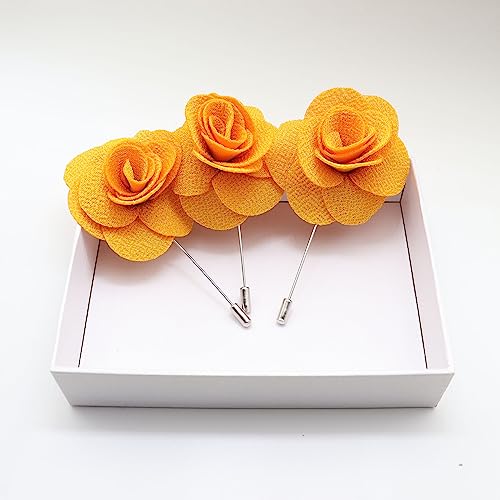 Rhungift Men's Camellia Flower Lapel Pin Handmade Rose Boutonniere Stick Brooch for Suits Wedding Party Groom Multicolor Men Women - color: Yellow