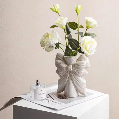 Bow Vase,Small White Ceramic Bow Flower Vase for Home Decor,Boho Style Unique Vases for Flowers,Small Cute Wabi Sabi Vases for Living Room Décor - color: Bow Vase