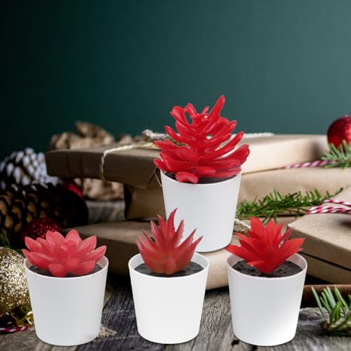 Uguisu Artificial Potted Plant, Simulated Gem Flower, Lotus Flower, Spring Artificial Succulent Plant, Small Artificial Plant, Spring Artificial Fake Plant, Office Home Wall Decoration (4/Red) - color: Red