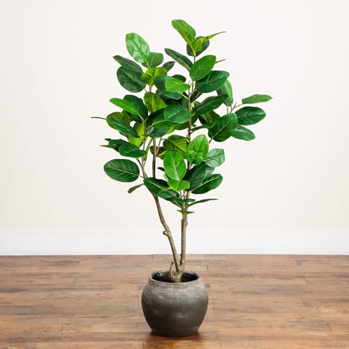 Nearly Natural 4ft Artificial Audrey Ficus Tree in Rustic Planter - Indoor Fake Tree for Home Decor - Lifelike Greenery