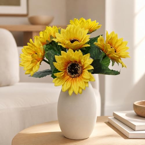 Larksilk 2 Pack 14" Artificial Sunflower Bundle – 6 Stems, Faux Yellow Sunflowers for Vase, Home Décor, Centerpieces, Weddings