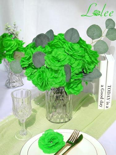 LELEE 108 Pcs Artificial Flowers Fake Silk Roses Long Stem Rose Bouquet Wedding Party Home Decor for DIY Baby Shower Centerpieces Tables Home Decorations(Light Green) - color: Light Green