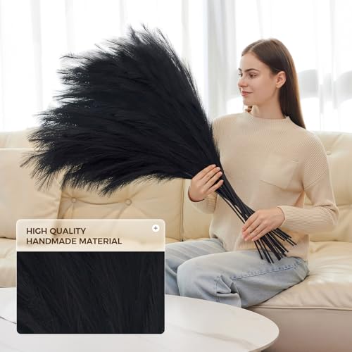 10 Pcs 39''/3.2FT Black Pampas Grass Large Tall Fluffy Artificial Fake Flower for Bedroom Boho Decor Floor Vase Filler Farmhouse Home Wedding Decor - color: Black