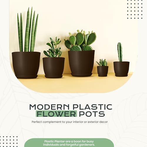 Utopia Home - Plant Pots Indoor with Drainage - 7/6.6/6/5.3/4.8 Inches Home Decor Flower Pots - Pack of 10 Plastic Planters for Indoor Plants, Cactus, Succulents Pot - Brown - color: Brown, size: Pack of 10