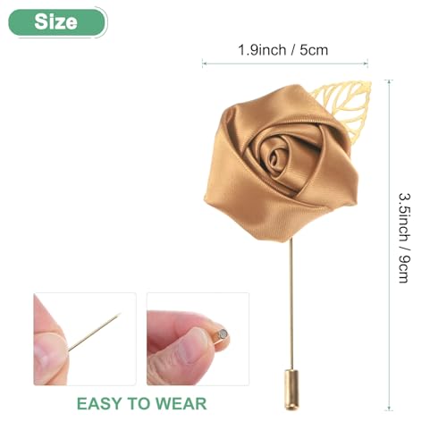 M METERXITY 1-Pack Flower Lapel Pins for Men, Golden Leaf Rose Boutonnieres Pin Groom Boutonnieres for Wedding/Dance/Party, Men Lapel Pins for Suits Satin Flower Corsage [Champagne] - color: Champagne