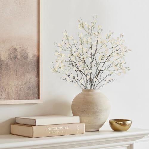 GnFlus Artificial Cotton Branches Fake Flowers for Spring Winter Boho Decoration,Faux Long Stem Artificial Flowers for Wedding Home Office Bedroom Party Table Centerpieces Cream White 3Pcs - color: Cotton - Cream White
