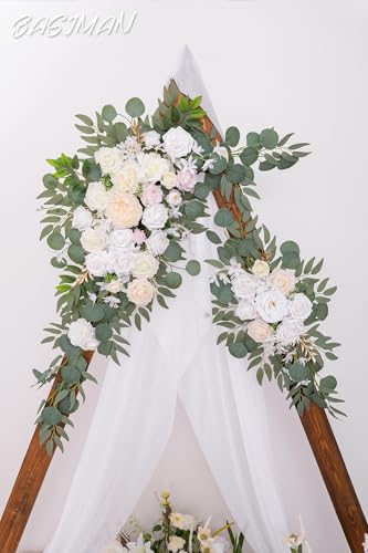 Arch Flowers (Pack of 2) for Wedding Ceremony Arbor and Reception Backdrop Decoration Wedding Welcome Signs Floral Birthday Party Decoration - color: White