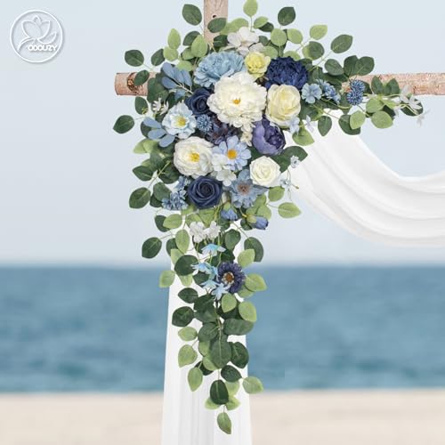Odouzy Wedding Arch Flowers Kit,Artificial Flower Arch Decor (Set of 3),2pcs Artificial Flower Arrangement with 1pc Sheer Drape for Wedding Decor Reception Backdrop Floral Decorations (Blue) - color: Blue
