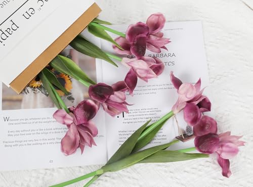 Real Touch Iris Flowers Artificial Bulk 6 PCS 18.9 in Long Stems Flowers Artificial Iris for Decoration for Wedding Bridal Home Kitchen Party(Fuchsia) - color: Fuchsia