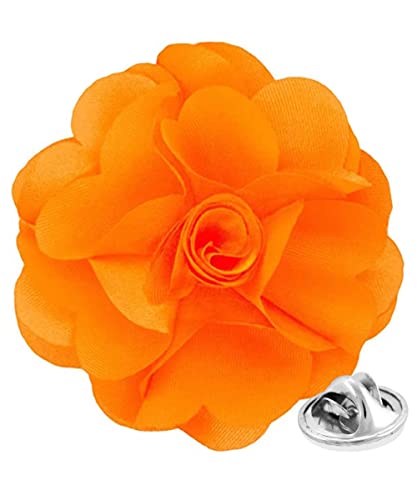 Premium Men's Formal Solid Color Flower Lapel Pin - Boutonniere for Men, Brooch Pin - color: Orange