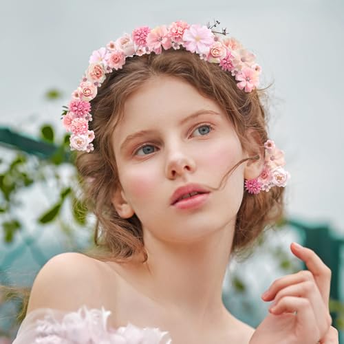 rongflower Faux Flower Heads Small Silk Artificial Flower DIY Fake Mini Flowers Rose Daisy Multicolor Flowers Craft Supplies for Wedding Party Wreath Graduation Season Party Home Decor (45, Pink) - color: Pink