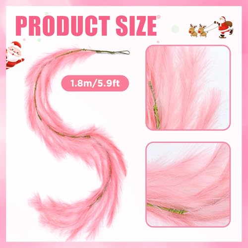 6 Ft Christmas Tree Garland Decoration Pink Pampas Grass Garland Artificial Faux Fabric Feathers Wreath for Mantle Xmas Tree Home Farmhouse Christmas Holiday Party Supplies - color: Pink, size: 6 Ft