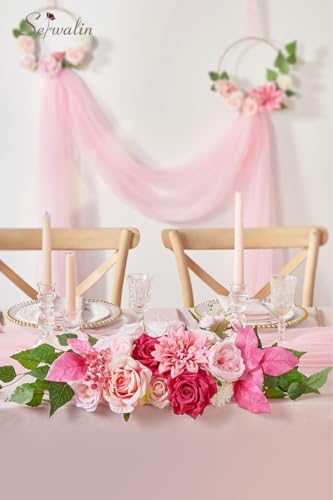 Serwalin Artificial Hot Pink Silk Flowers for Home Decor - DIY & Wedding Flowers - Table Centerpieces & Cake Decorations - color: A Abby Hot Pink, size: 1 Box