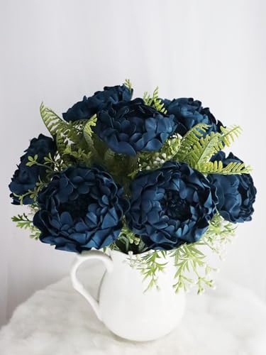 Artificial Flowers 16PCS 4" Navy Blue Blooming Peonies Fake Roses with Stem for DIY Wedding Bouquets Centerpieces Baby Shower Party Home Decorations - color: Navy Blue