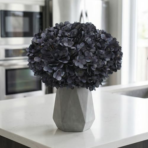 6PCS Artificial Fake Flowers Plants Silk Hydrangea 1 Flower Head Arrangements Wedding Bouquets Decorations Plastic Floral Table Centerpieces Home Kitchen Garden (Black Grey) - color: Black Grey