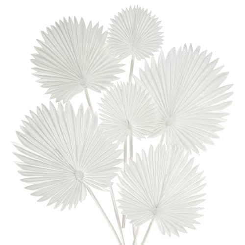 6 Pcs Pu Foam White Artificial Palm Leaves Faux Palm Tropical Leaves Fake Palm Fronds for DIY Wedding Bouquets Fake Leaves for Centerpieces Arrangements Bridal Shower Palm Leaf for Home Decor - color: White Palm