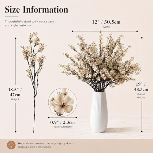 Mandy's 6 Bundles Artificial Champagne Baby’s Breath Flowers | 18.5 Inch Silk Gypsophila European Style Modern Home Decor Centerpiece Neutral Wedding Flower Arrangements - color: Champagne