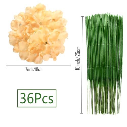 FagusHome Silk Hydrangea Heads 36 Pcs Artificial Flowers Heads and 3 Dozens Stems Fake Hydrangea Flowers with Stems for Home Wedding Decor (Light Yellow) - color: Light Yellow