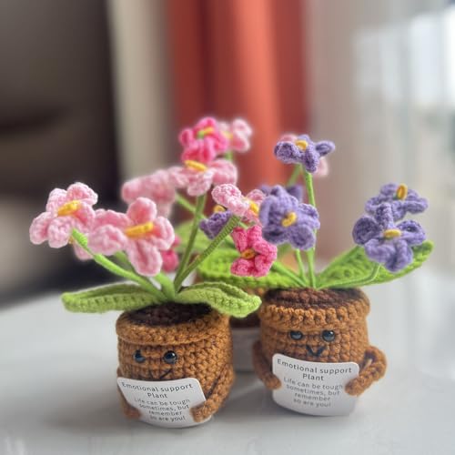 Artificial Crochet Flowers, Handmade Knit Floral Arrangements for Home Decor, Wedding Bouquet Centerpiece Gift for Mother’s Day, Birthday, Anniversary, Kitchen, Office Desk (Pink-B) - color: Pink-b