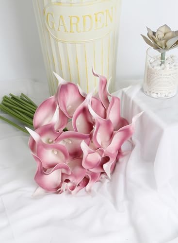 IPOPU Pink Fake Calla Lily Flowers 24PCS Real Touch Pink Calla Lily Faux Flowers Arrangement for Home Party Wedding Bouquet Centerpieces Flower Home Decoration (Pink) - color: Dusty Pink
