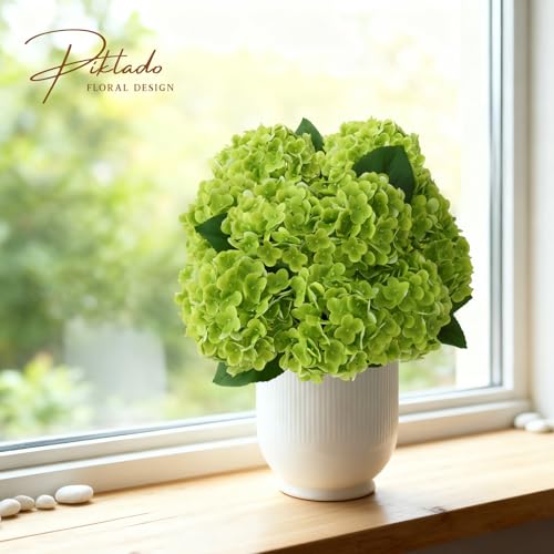 A Bunch 21in, Real Touch Green Hydrangea Artificial Flowers, with 5pcs Flower Head 10pcs Leaves,Faux Hydrangea Flowers for Home Office Decor Wedding Party Arrangements (1, Green) - color: Green, size: 1 Bunch