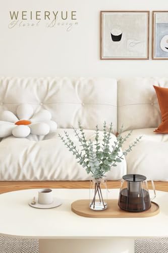 Artificial Eucalyptus Stems in Glass Vase with Faux Water,Artificial Plants Eucalyptus Leaves for Shelf Desk Bathroom Farmhouse Room Coffee Table Home Decor, Central Decoration. - color: Eucalyptus Leaves 4