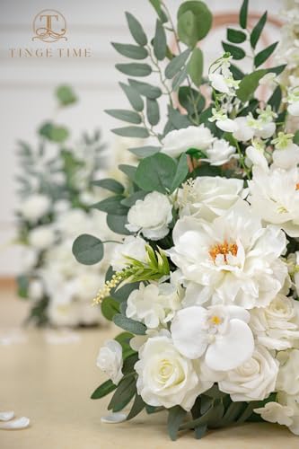 TINGE TIME Free-Standing Artificial Flower Set of 2, Table Centerpiece with Rubber Pad, Silk Fake Flower for Wedding Centerpiece Archway Aisle Welcome Entrance (IvoryWhite) - color: Ivorywhite
