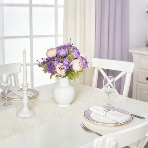Mkono Peonies Artificial Flowers, 2 Packs 13 Stems Faux Peony Flowers Real Touch Fake Silk Bouquet for Arrangements Dining Table Centerpieces for Kitchen Bridal Wedding Party (2, Purple) - color: Purple