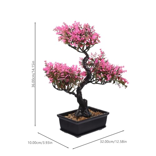 Artificial Bonsai Tree, Fake Potted Bonsai Plants Decoration, Simulation Faux Plants Decor, Desktop Realistic Welcoming Pine Ornament for Home Office Entryway Chests Decor, Pink - color: Pink