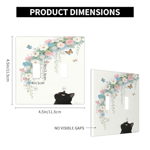 Decorative Art Light Switch Covers Black Cat Hanging Blooms 2 Gang Double Toggle Wall Plate Decorative Switchcover Electrical Switchplate for Home Decor - color: Black Cat Hanging Blooms, size: 2-Gang Toggle / 5 x 4.9 IN
