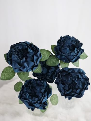 Artificial Flowers 16PCS 4" Navy Blue Blooming Peonies Fake Roses with Stem for DIY Wedding Bouquets Centerpieces Baby Shower Party Home Decorations - color: Navy Blue