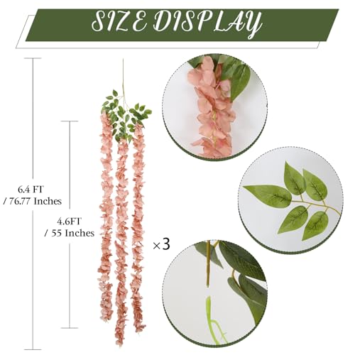 IPOPU Champagne Wisteria Hanging Flowers Garland 6.4FT Wisteria Garland Hanging Flowers for Decoration for Wedding Arch, Backdrop, Garden Party Decor, 3 PCS (Champagne) - color: Champagne