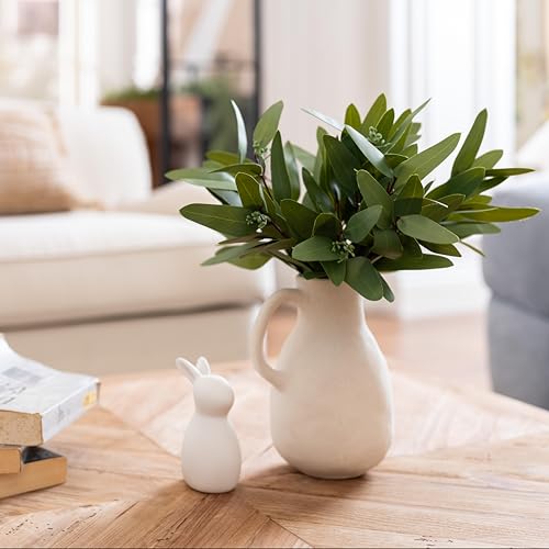 Avoeco 15 Pcs Faux Eucalyptus Stems – Real Touch Artificial Greenery with Seeded and Leaf Branches, Oilve Tree 14.5'' Tall for Vase, DIY Floral Arrangements, Wedding Bouquets, Home Décor, Centerpieces