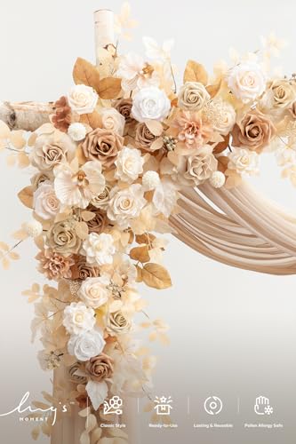 Ling's moment Wedding Arch Flowers with Drapes Kit-Pack of 5, 2pcs Flower Arrangements 3pcs Sheer Hanging Drapes White Ceremony Arbor Backdrop Artificial Rose Floral Decorations, Sand Beige - color: Pk-dusty Rose Inspiration - Dusty Rose & Cream