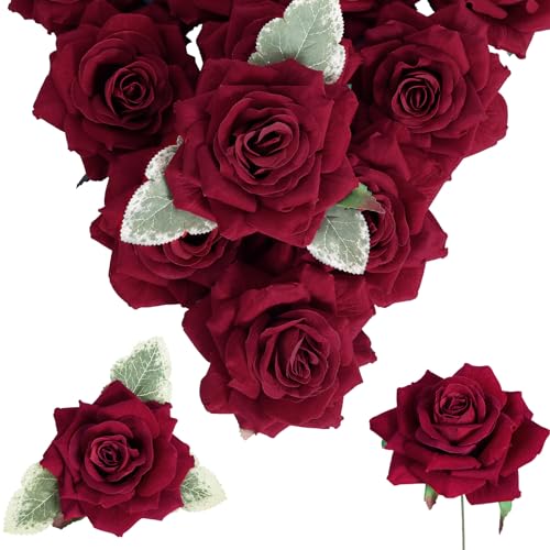 Artificial Velvet Flowers - 4.3" Red Roses, 16pcs Fake Roses Heads for Wedding Bridal Bouquets, Flower Wall Arrangements, Artificial Centerpiece - color: 4.3" Red