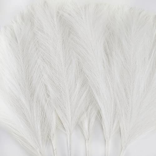 6 PCS Faux Pampas Grass Arrangement - 18"/45cm Artificial Fluffy Pompous Grass Stems for Boho Chic Home and Wedding Decor (White) - color: E1- White