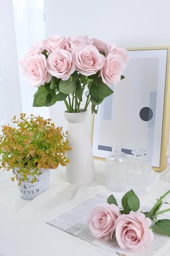 JUSMAI 50pcs Roses Artificial Flowers Real Touch Fake Flowers with Long Stems Silk Flowers for Wedding Bouquet Centerpices Decorations Party Bridal Baby Shower Home Decor (Dusty Pink) - color: Dusty Pink, size: 50PCS