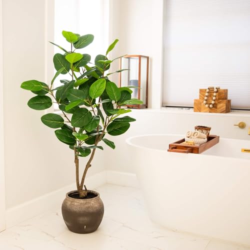 Nearly Natural 4ft Artificial Audrey Ficus Tree in Rustic Planter - Indoor Fake Tree for Home Decor - Lifelike Greenery