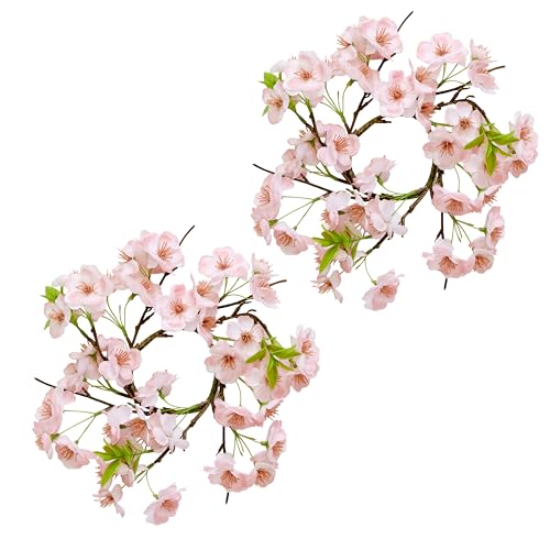 3.25" Inner Diameter Artificial Flower Cherry Blossom Pillar Candle Ring, Set of 2