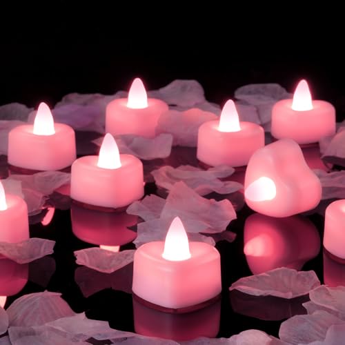 Amagic 1000 Pieces Pink Artificial Rose Petals with 12 Pink Heart LED Tea Lights, Rose Petals and Candles Set for Proposal, Anniversary, Romantic Night, Wedding Decor - color: 12 Pcs Pink Candles + 1000 Pcs Pink Petals
